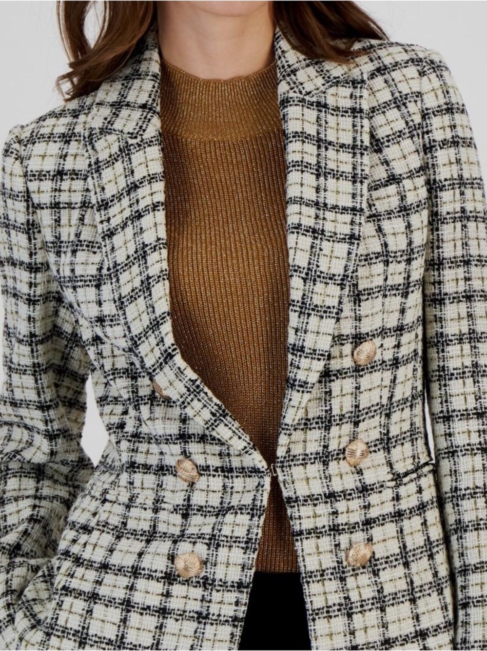 Tahari ASL Faux Double-Breasted Tweed Blazer – Black/Beige – Women’s Size 8 - Picture 2 of 11
